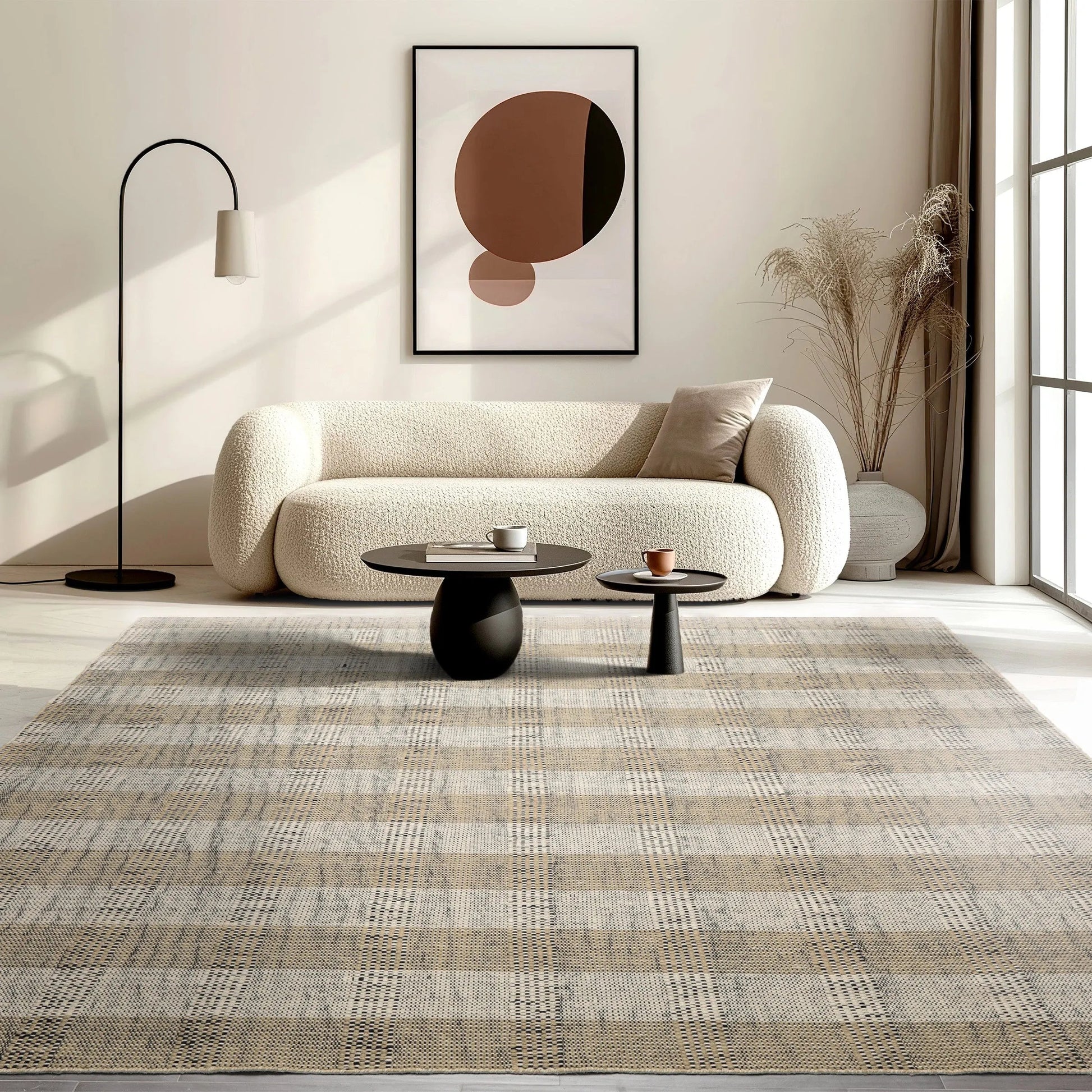 LoomBloom Plaid  Multi Sizes Ivory Hand Woven Flatweave Modern Wool Oriental Area Rug-1
