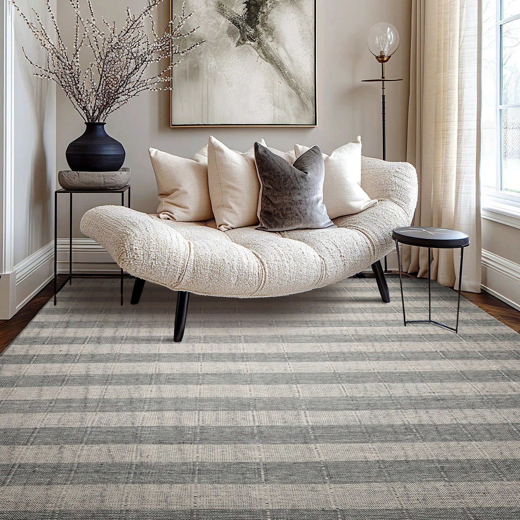 LoomBloom Plaid  Multi Sizes Gray Hand Woven Flatweave Modern Wool Oriental Area Rug-0
