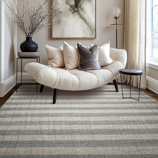 LoomBloom Plaid  Multi Sizes Gray Hand Woven Flatweave Modern Wool Oriental Area Rug-0