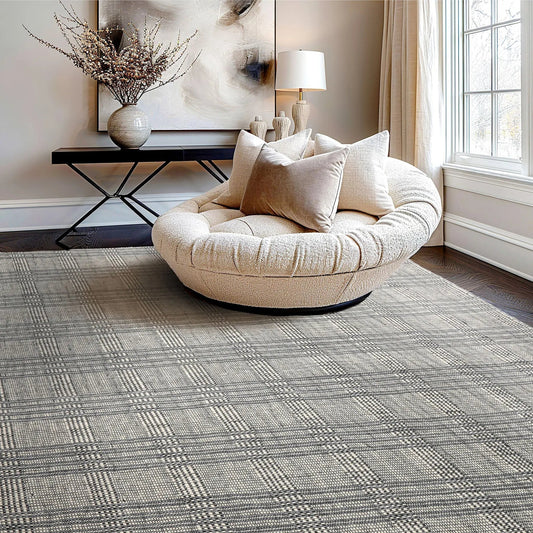 LoomBloom Plaid  Multi Sizes Ivory Hand Woven Flatweave Modern Wool Oriental Area Rug-0