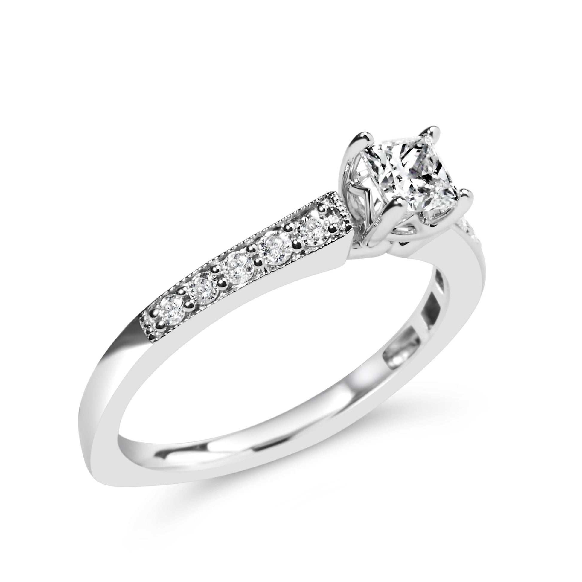 14K White Gold Diamond 1/2 Cttw Princess Cut Diamond Engagement Ring (G-H Color, VS2-SI1 Clarity) - Size 7-3