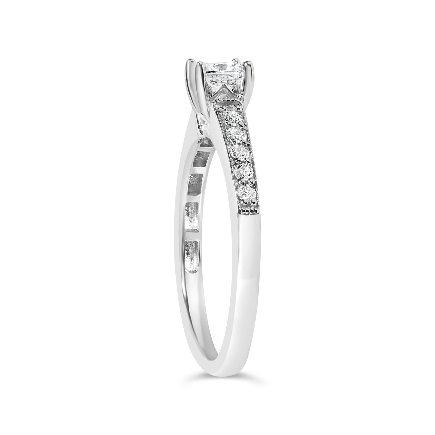 14K White Gold Diamond 1/2 Cttw Princess Cut Diamond Engagement Ring (G-H Color, VS2-SI1 Clarity) - Size 7-4
