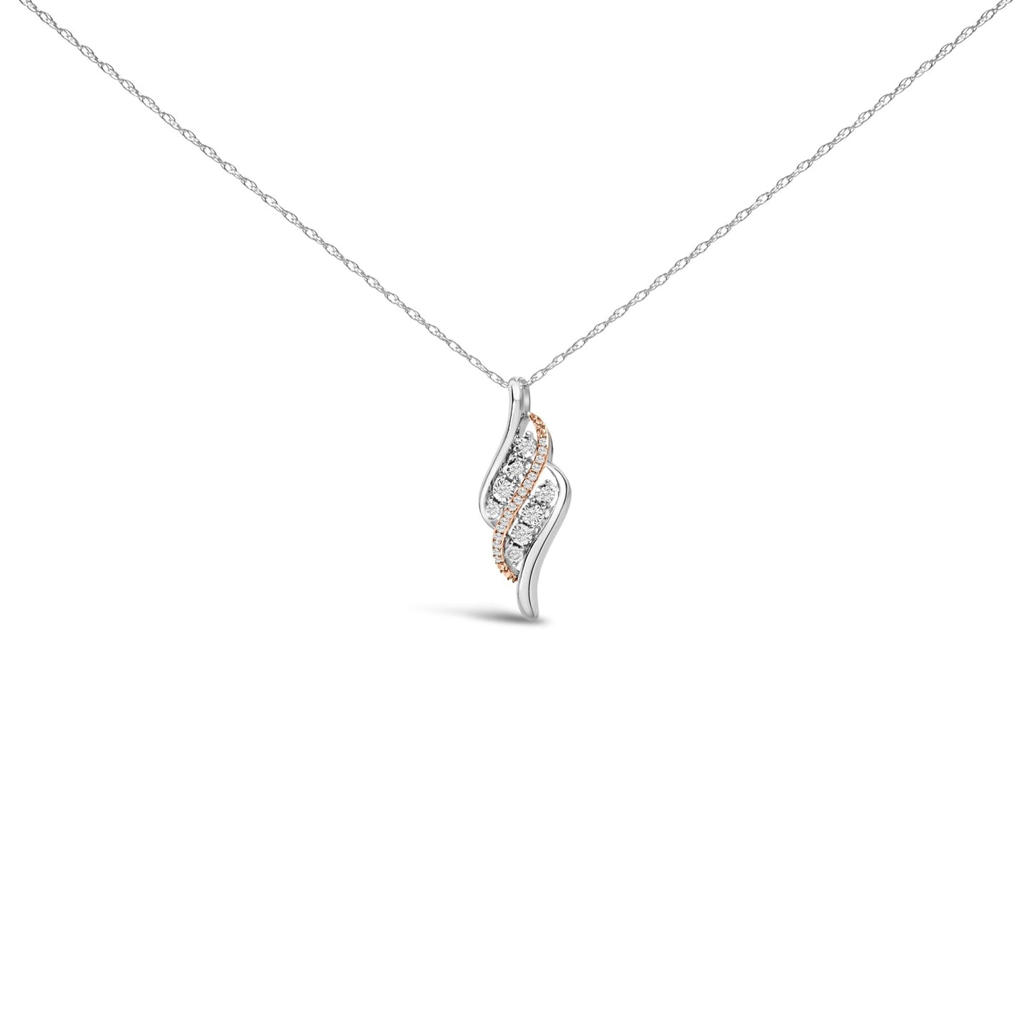 14k Rose Gold Plated Sterling Silver 1/10 Cttw Diamond Swirl Pendant Necklace-1
