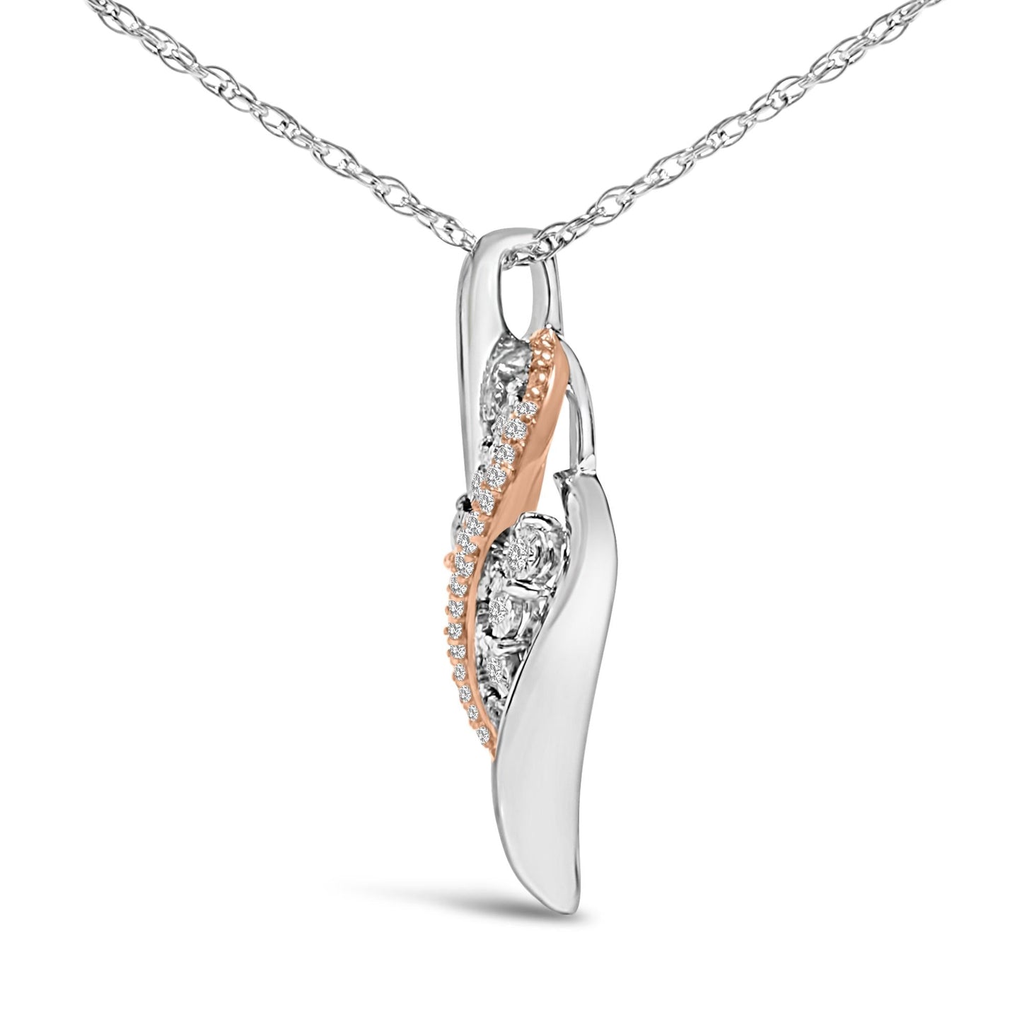 14k Rose Gold Plated Sterling Silver 1/10 Cttw Diamond Swirl Pendant Necklace-3