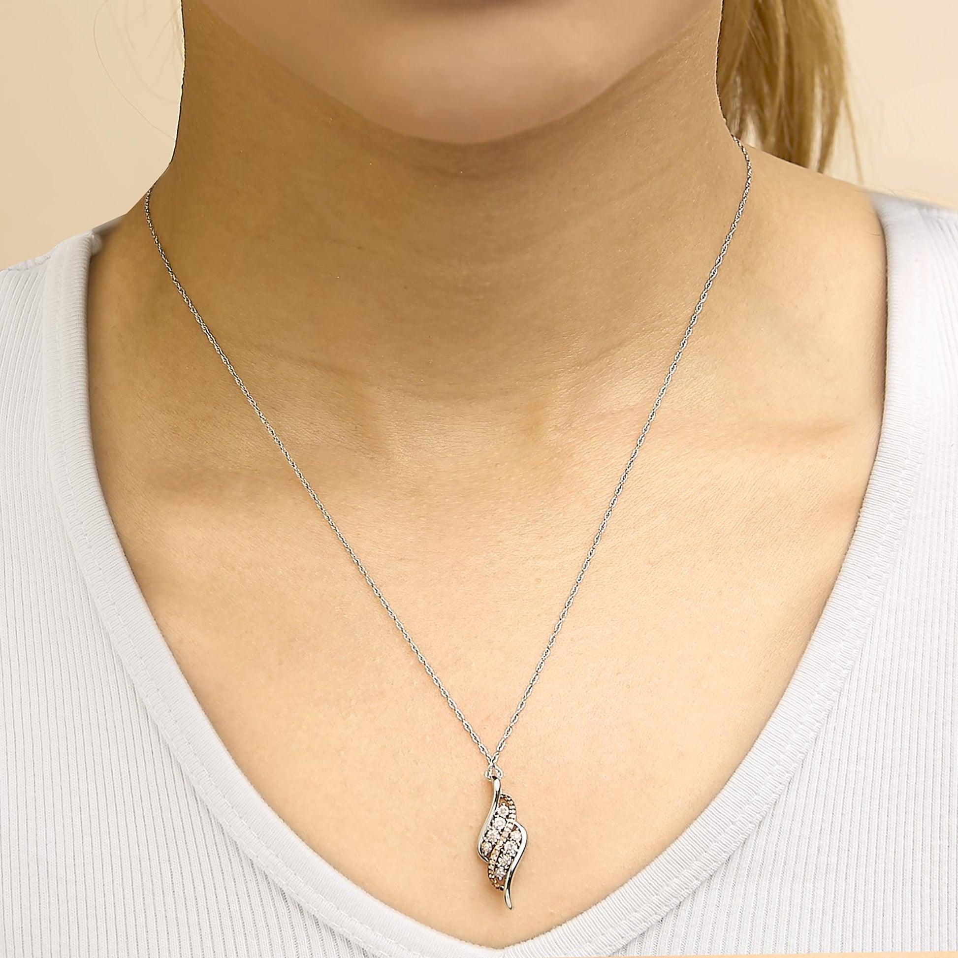14k Rose Gold Plated Sterling Silver 1/10 Cttw Diamond Swirl Pendant Necklace-2
