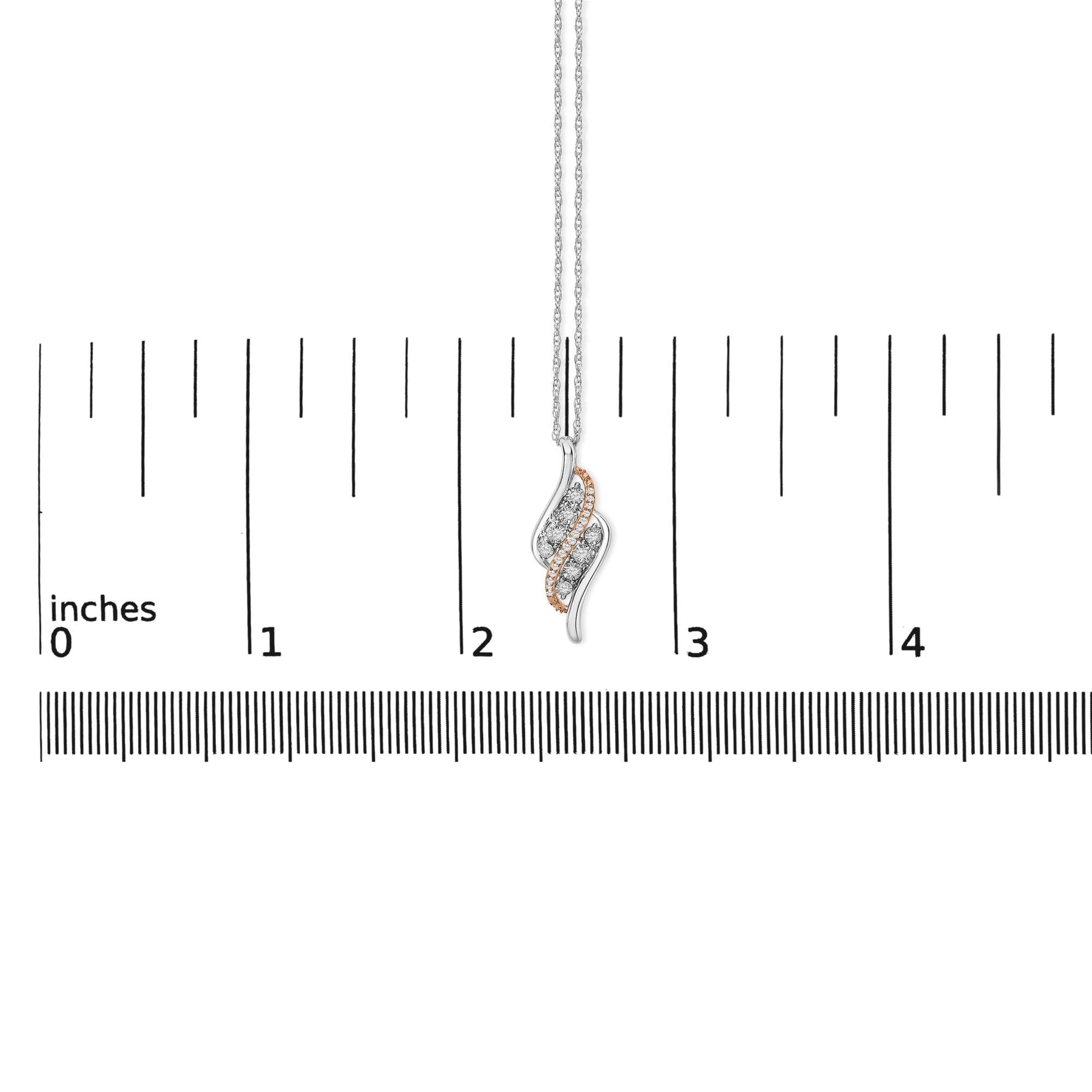14k Rose Gold Plated Sterling Silver 1/10 Cttw Diamond Swirl Pendant Necklace-4