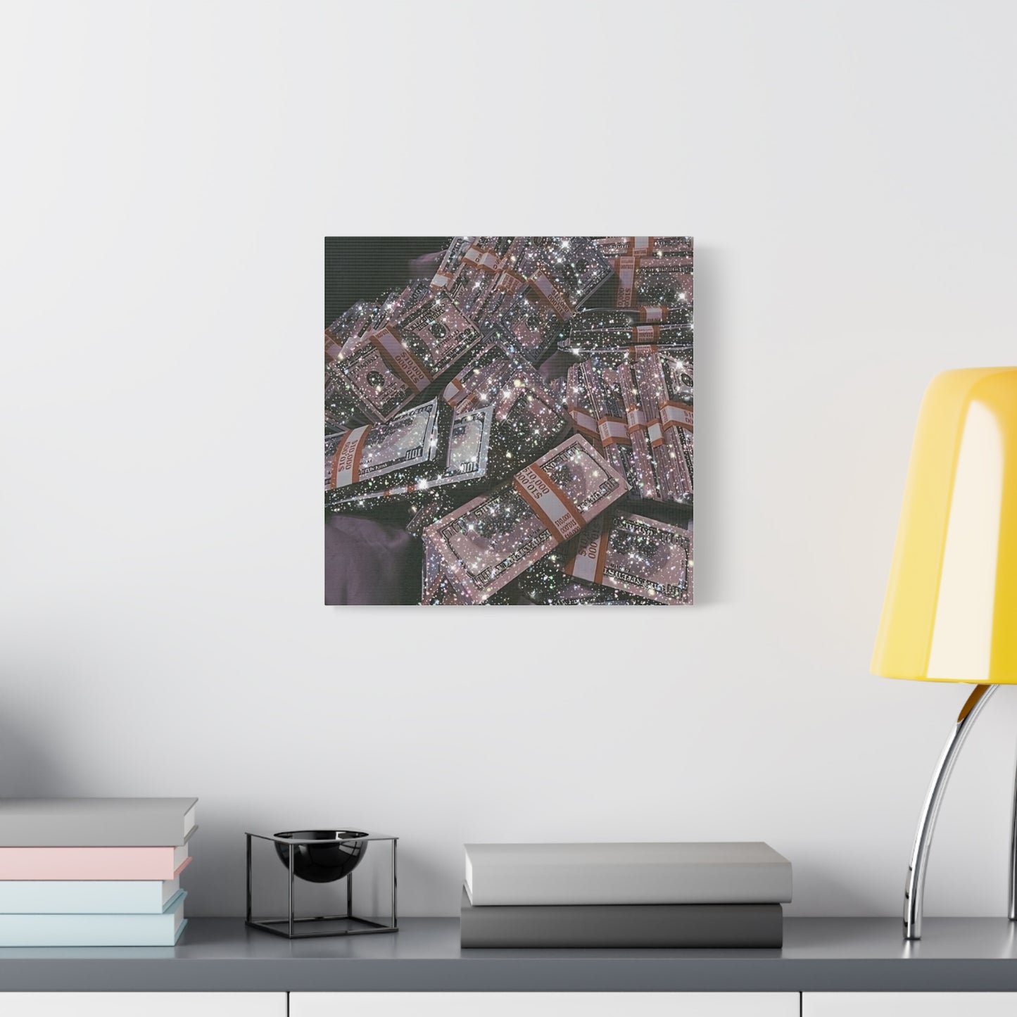 Sparkling Money Canvas Art, Glittery Wall Decor for Home, Modern Art Piece, Gift for Art Lovers, Chic Office Decor, Unique Wall Hanging