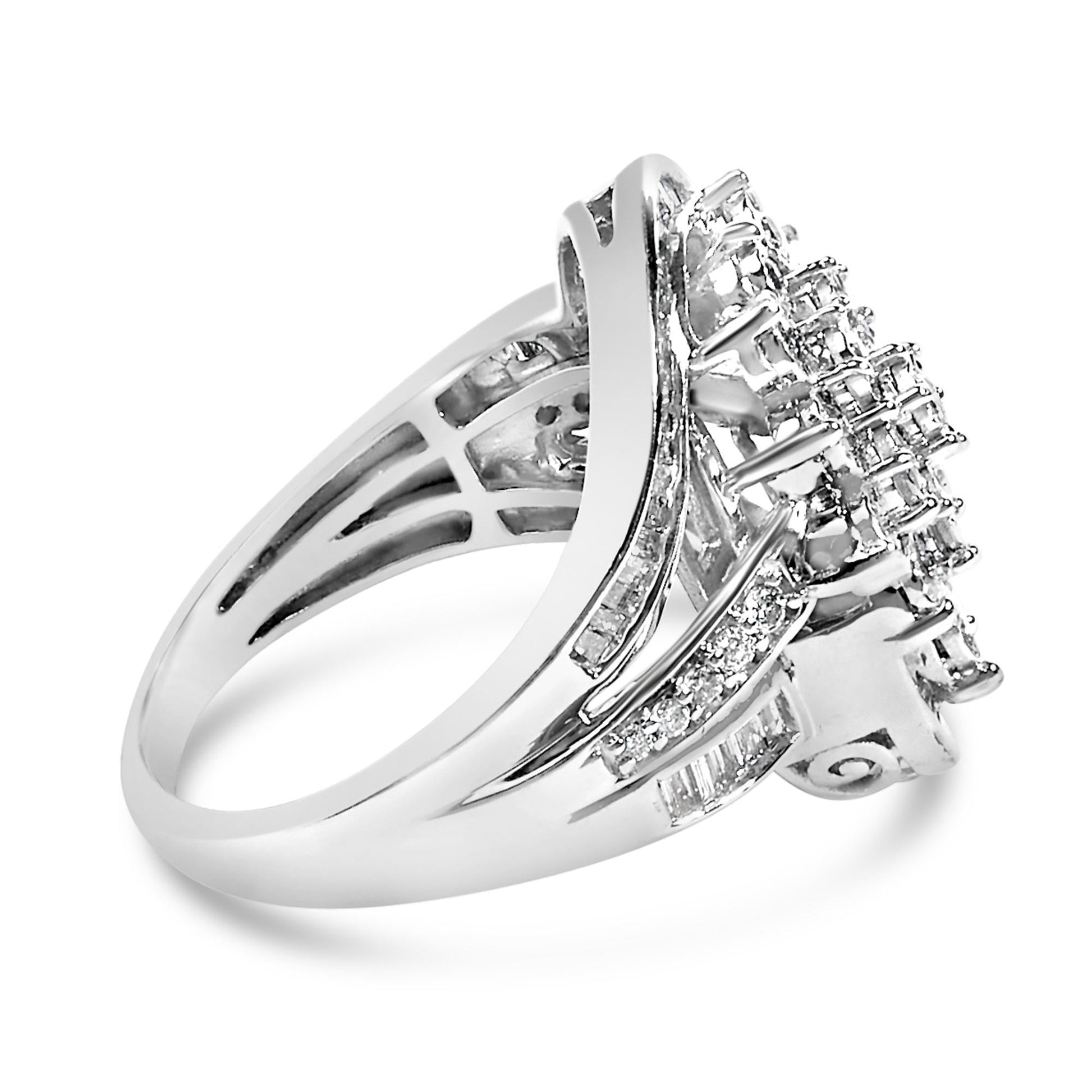 Sterling Silver 1.0 Cttw Diamond Swirl Cluster Cocktail Ring-1