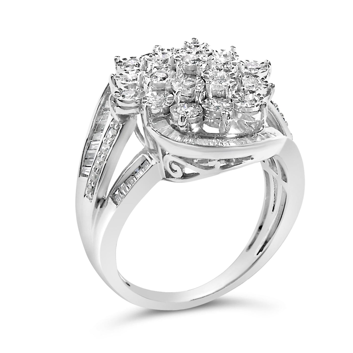 Sterling Silver 1.0 Cttw Diamond Swirl Cluster Cocktail Ring-3