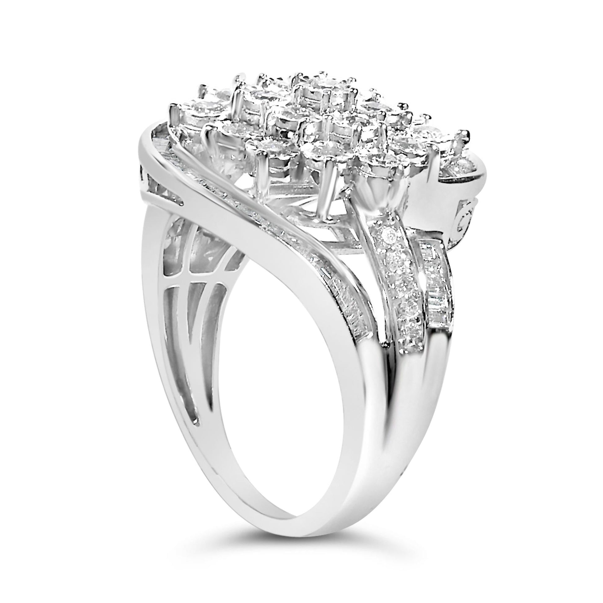 Sterling Silver 1.0 Cttw Diamond Swirl Cluster Cocktail Ring-4