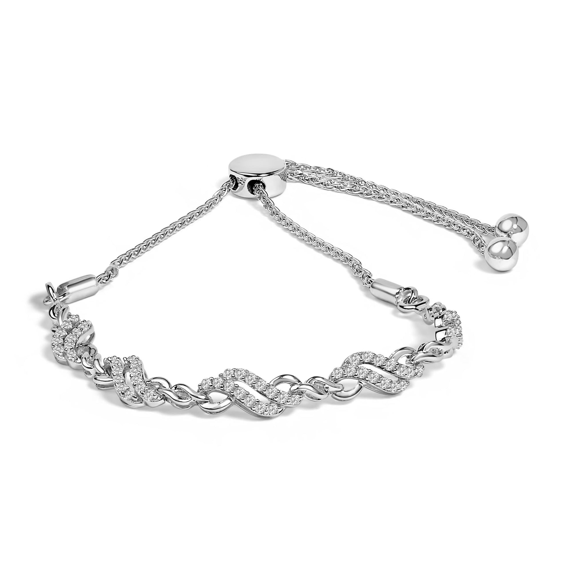 .925 Sterling Silver 1/2 Cttw Diamond Double Wave Bolo Bracelet-0