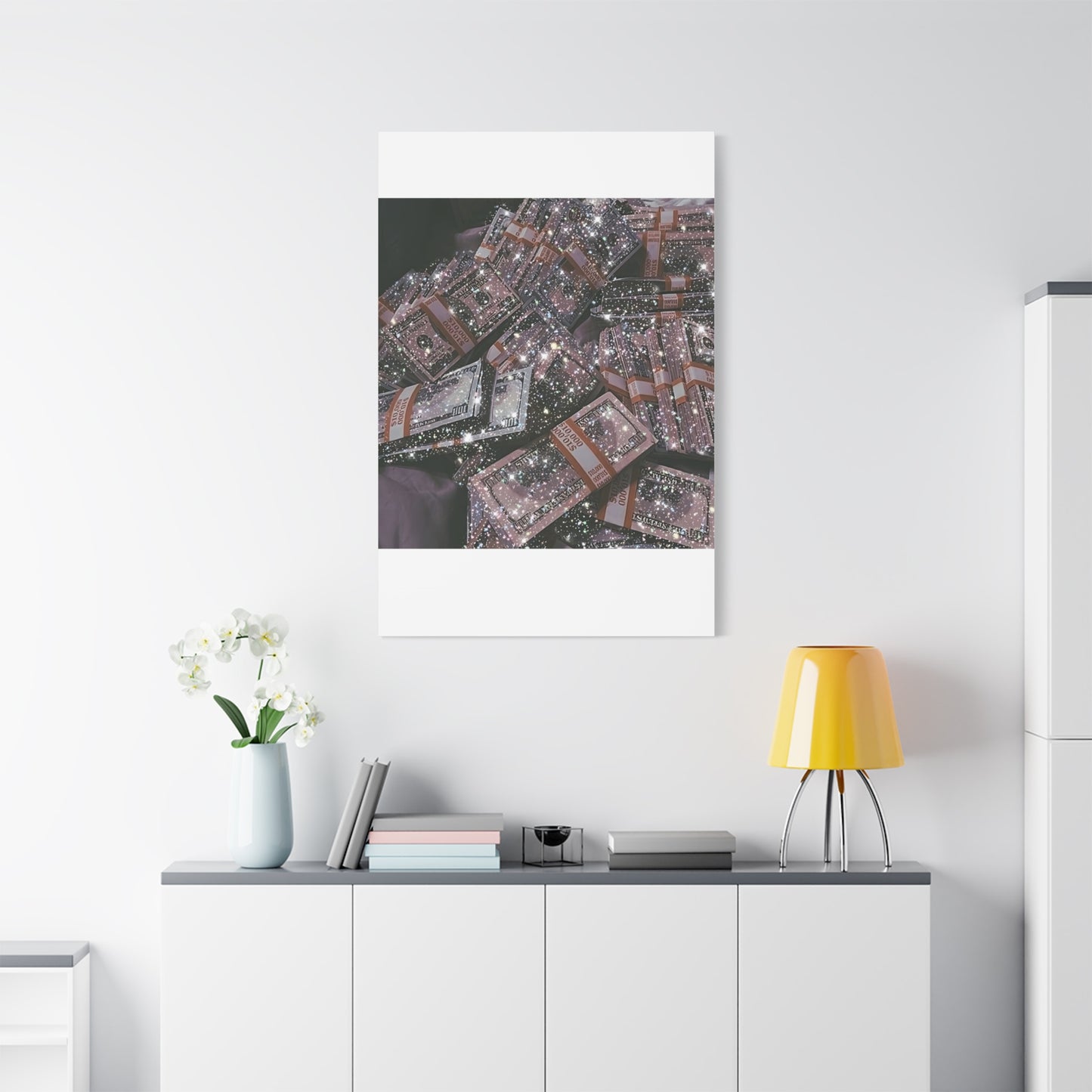 Sparkling Money Canvas Art, Glittery Wall Decor for Home, Modern Art Piece, Gift for Art Lovers, Chic Office Decor, Unique Wall Hanging