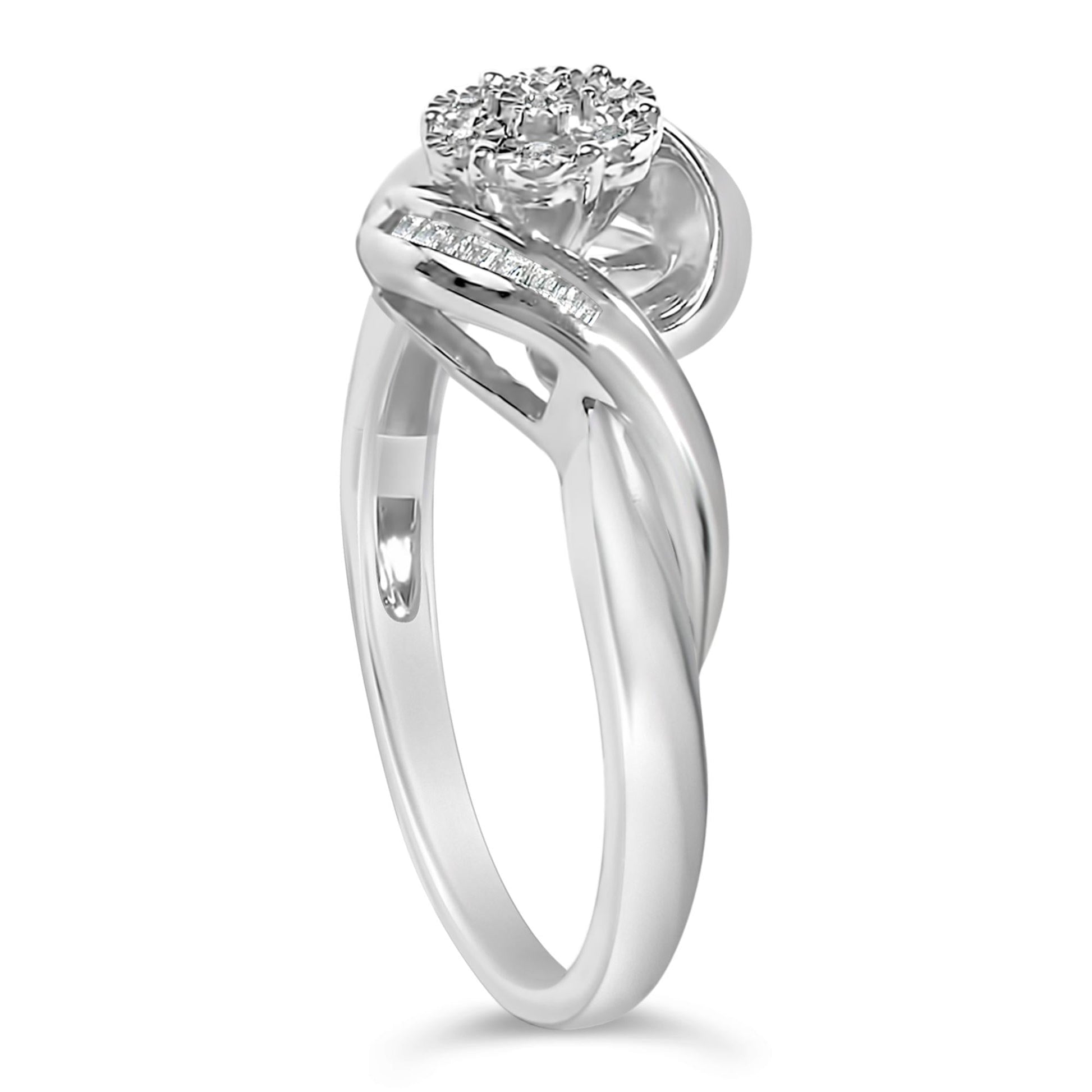 Sterling Silver 1/10 Cttw Diamond Bypass Cluster Ring-3