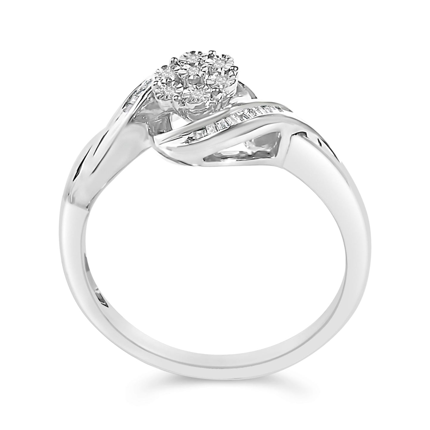 Sterling Silver 1/10 Cttw Diamond Bypass Cluster Ring-4