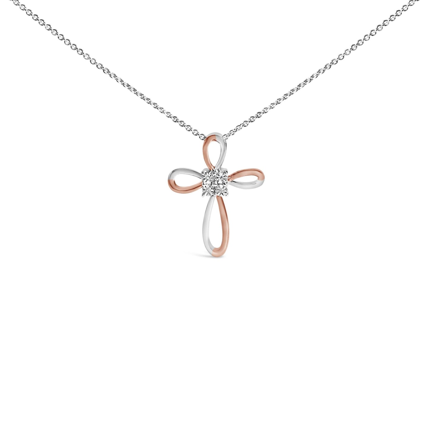 10K Rose Gold Plated Sterling Silver Diamond Accent Cross Pendant Necklace-0