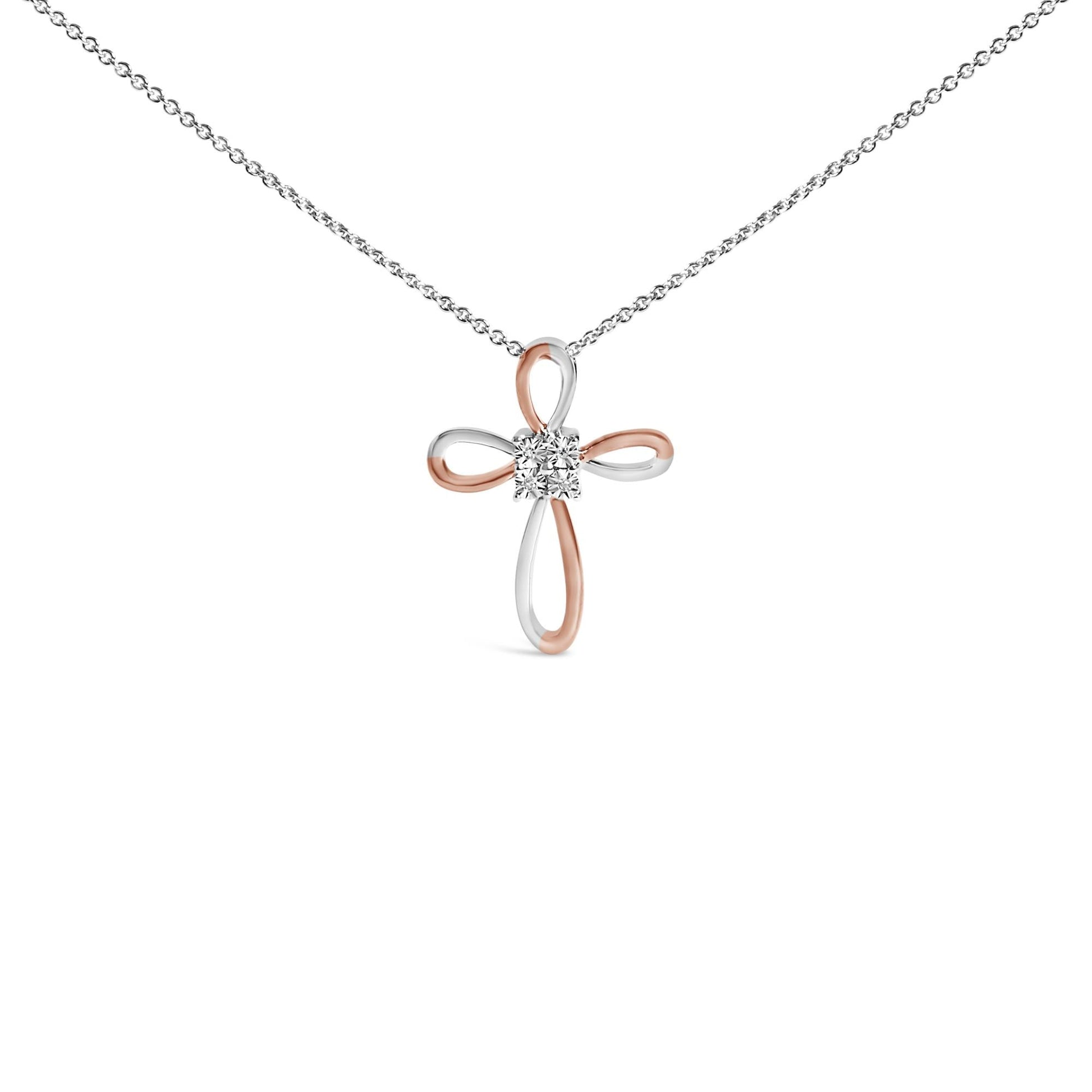 10K Rose Gold Plated Sterling Silver Diamond Accent Cross Pendant Necklace-0