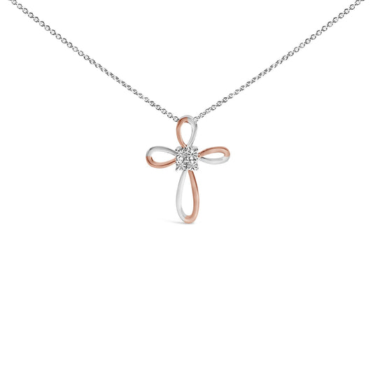 10K Rose Gold Plated Sterling Silver Diamond Accent Cross Pendant Necklace-0