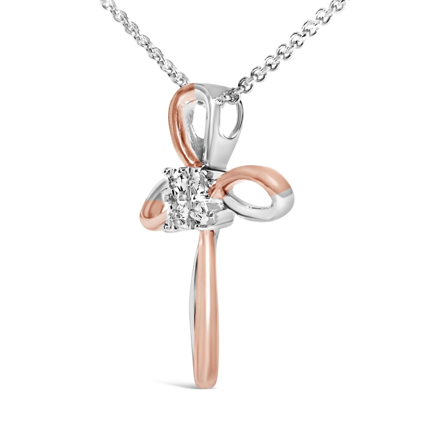 10K Rose Gold Plated Sterling Silver Diamond Accent Cross Pendant Necklace-3