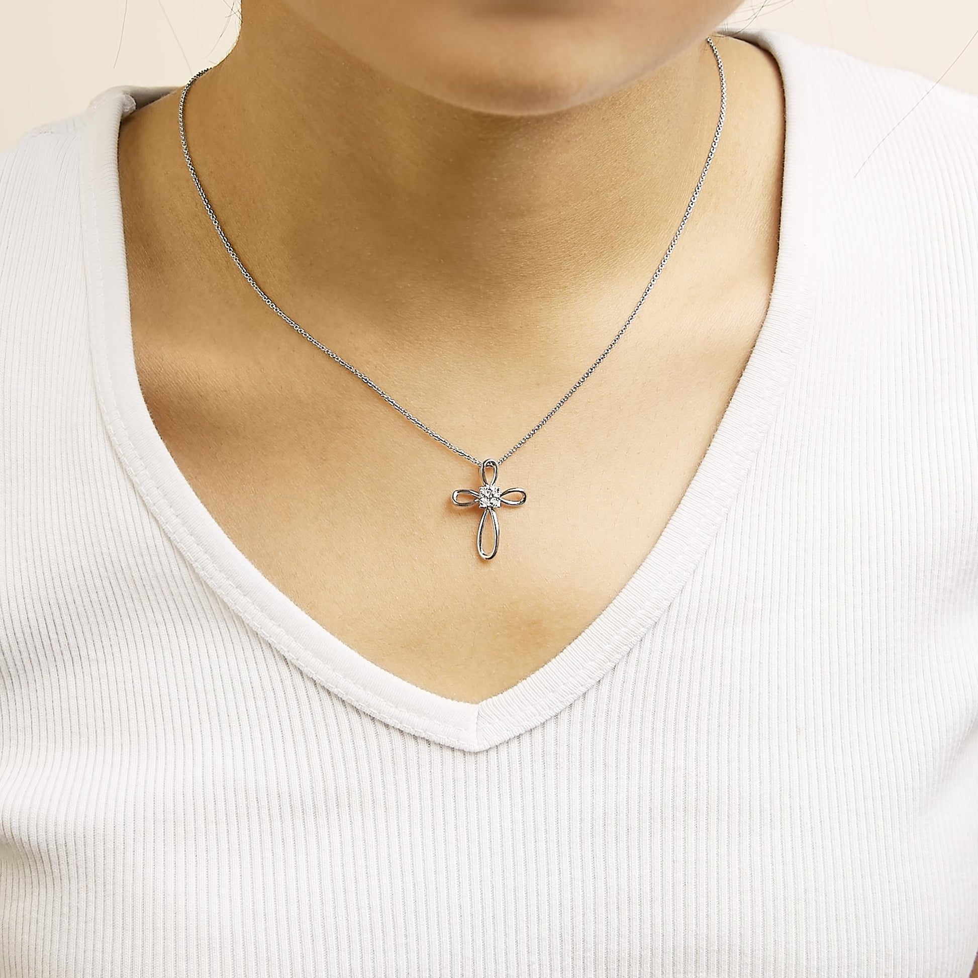 10K Rose Gold Plated Sterling Silver Diamond Accent Cross Pendant Necklace-2