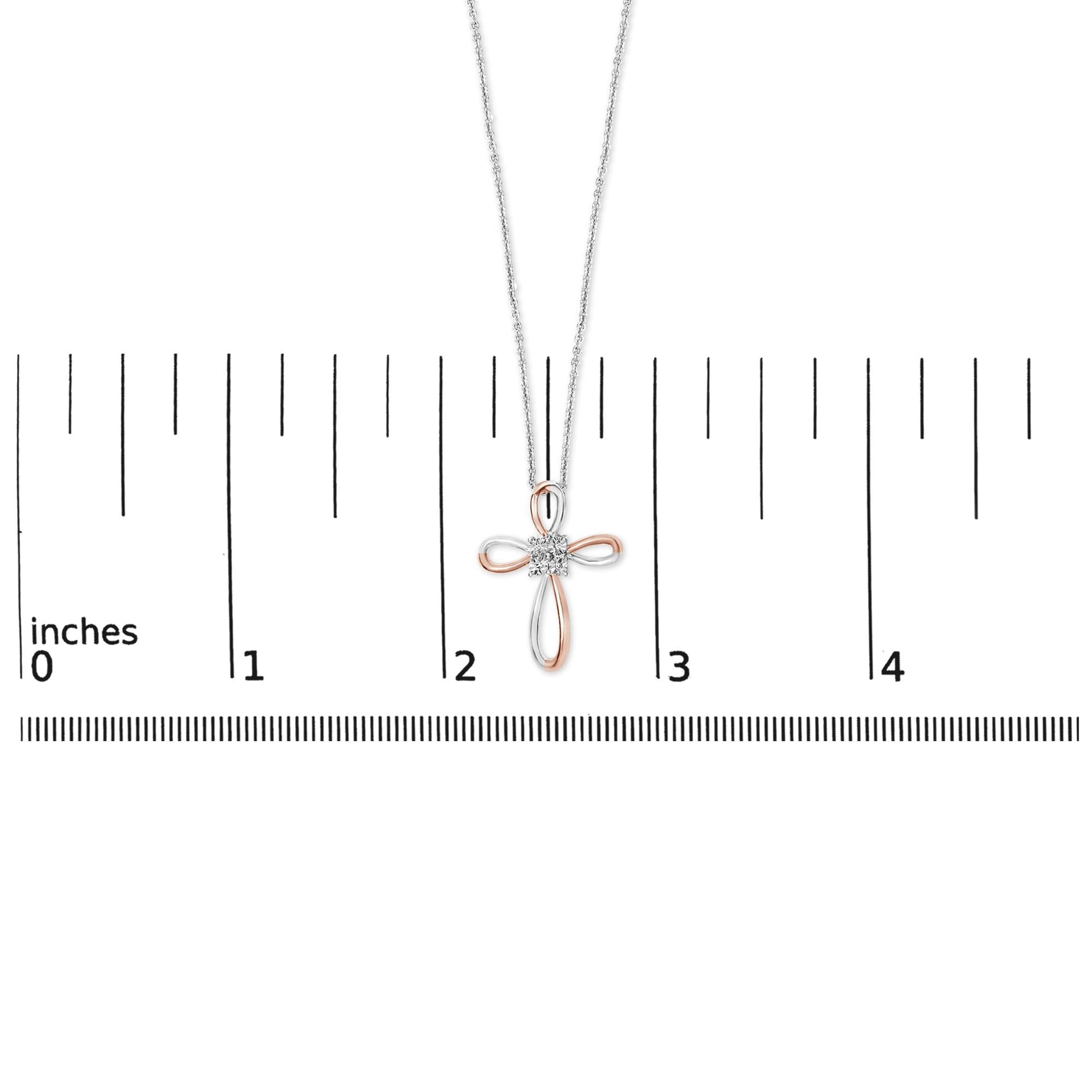 10K Rose Gold Plated Sterling Silver Diamond Accent Cross Pendant Necklace-4