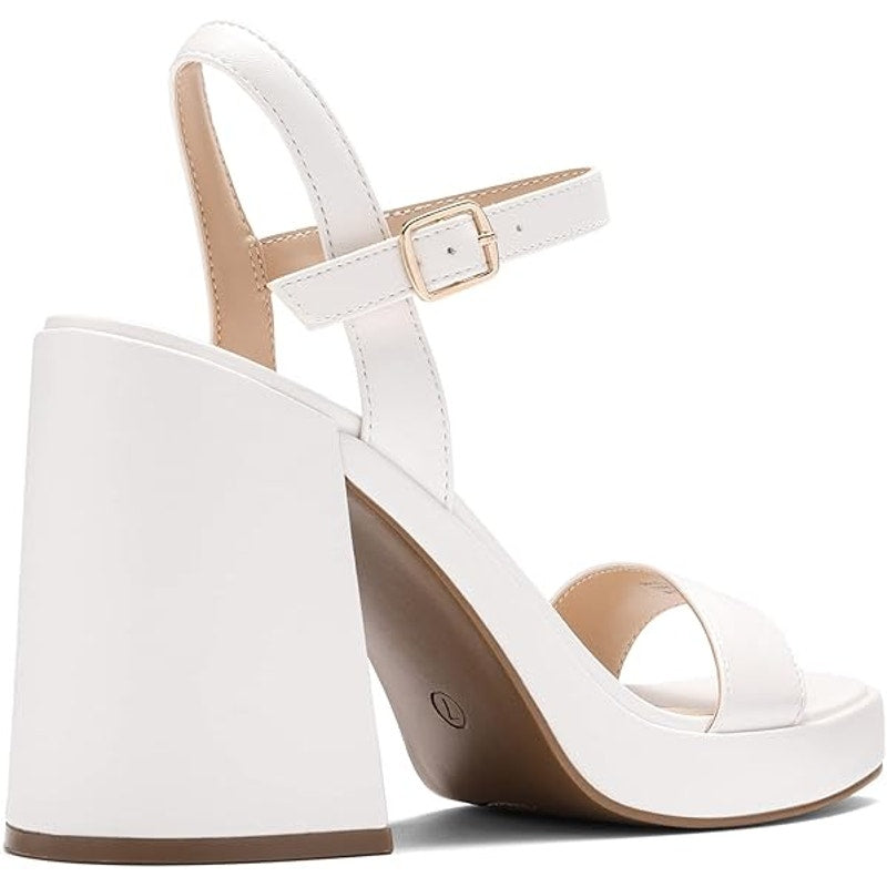 Dream Pairs Womens Size 9 White 4" Block Heels Open Square Toe Ankle Strap Shoes