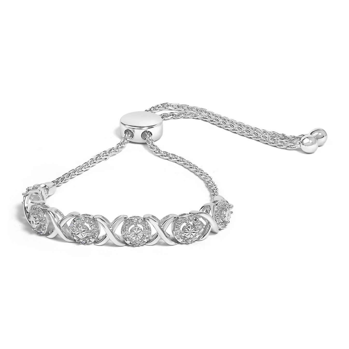 .925 Sterling Silver 1/6 Cttw Diamond X and O Bolo Bracelet-0