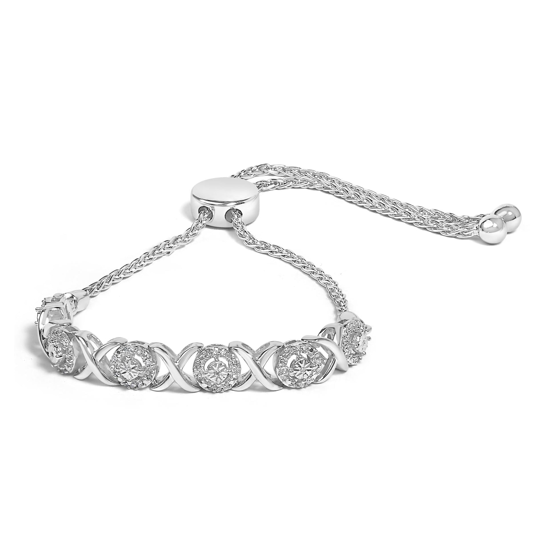 .925 Sterling Silver 1/6 Cttw Diamond X and O Bolo Bracelet-0