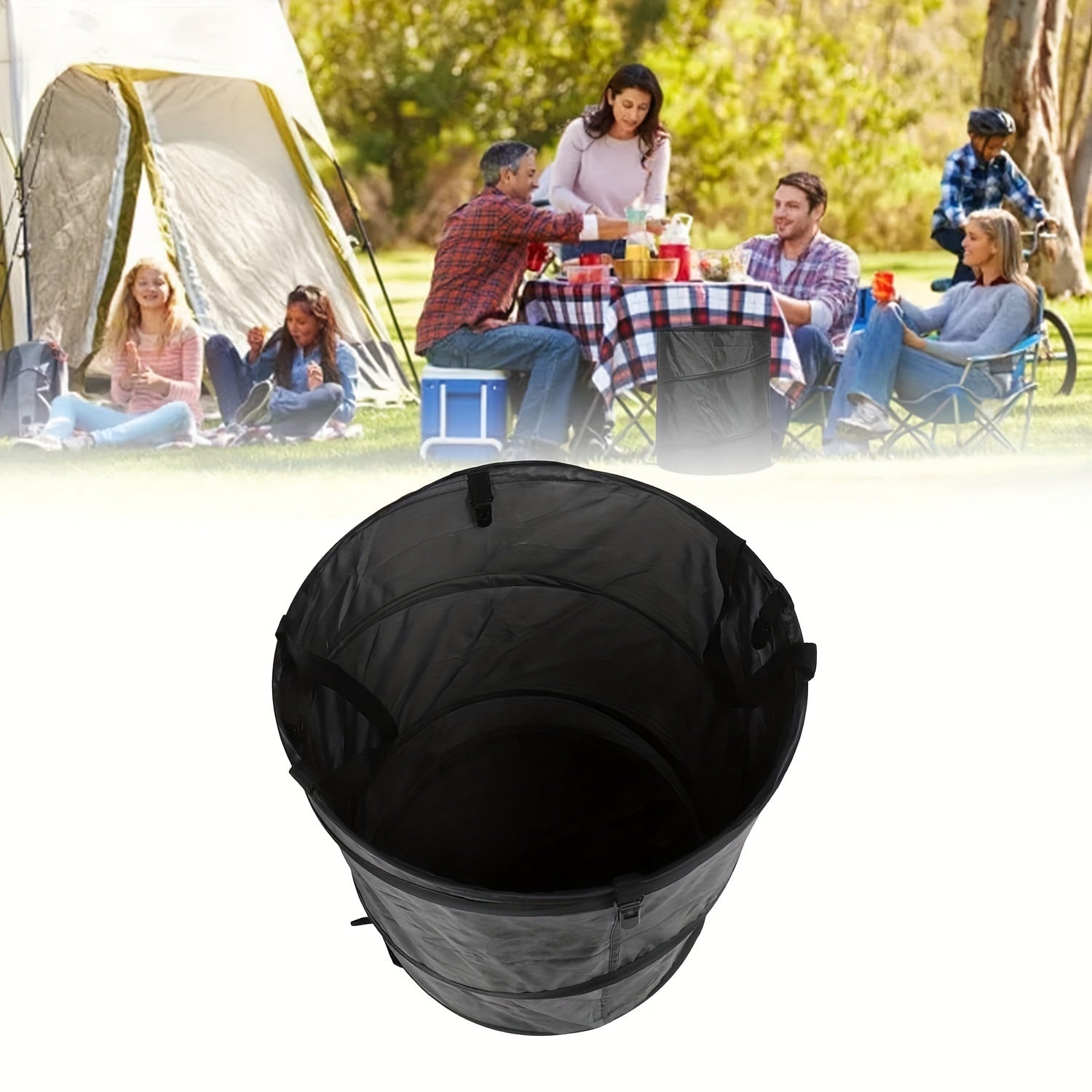 Black Portable Foldable Trash Can with Carry Handle-2