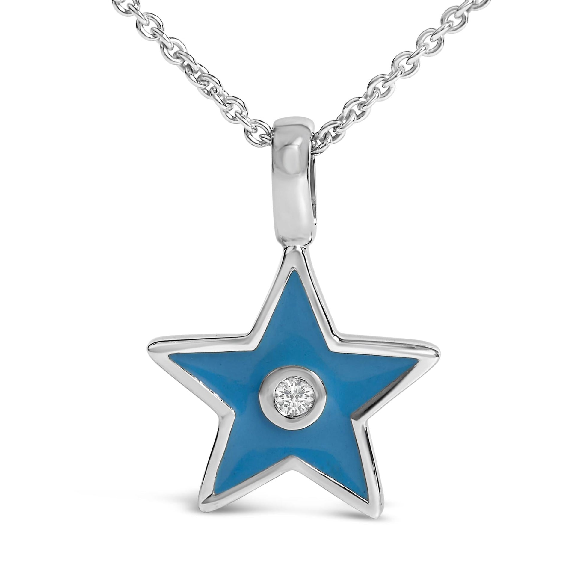 Sterling Silver Blue Enamel and Diamond Accent Star Pendant Necklace-1