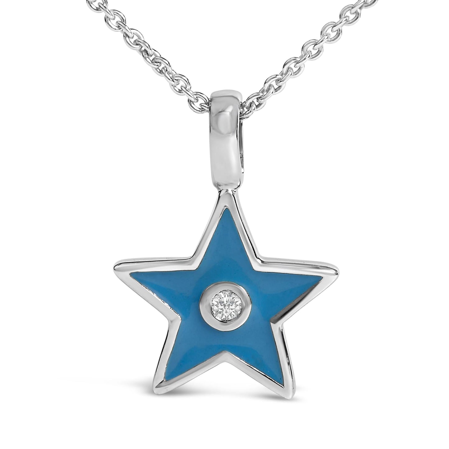 Sterling Silver Blue Enamel and Diamond Accent Star Pendant Necklace-1