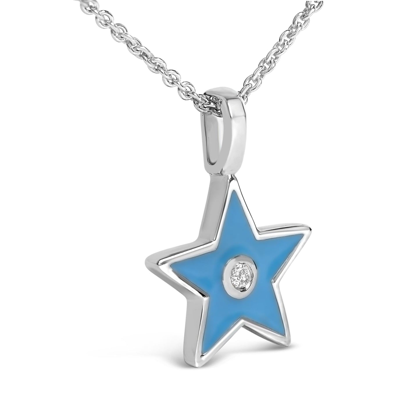 Sterling Silver Blue Enamel and Diamond Accent Star Pendant Necklace-3