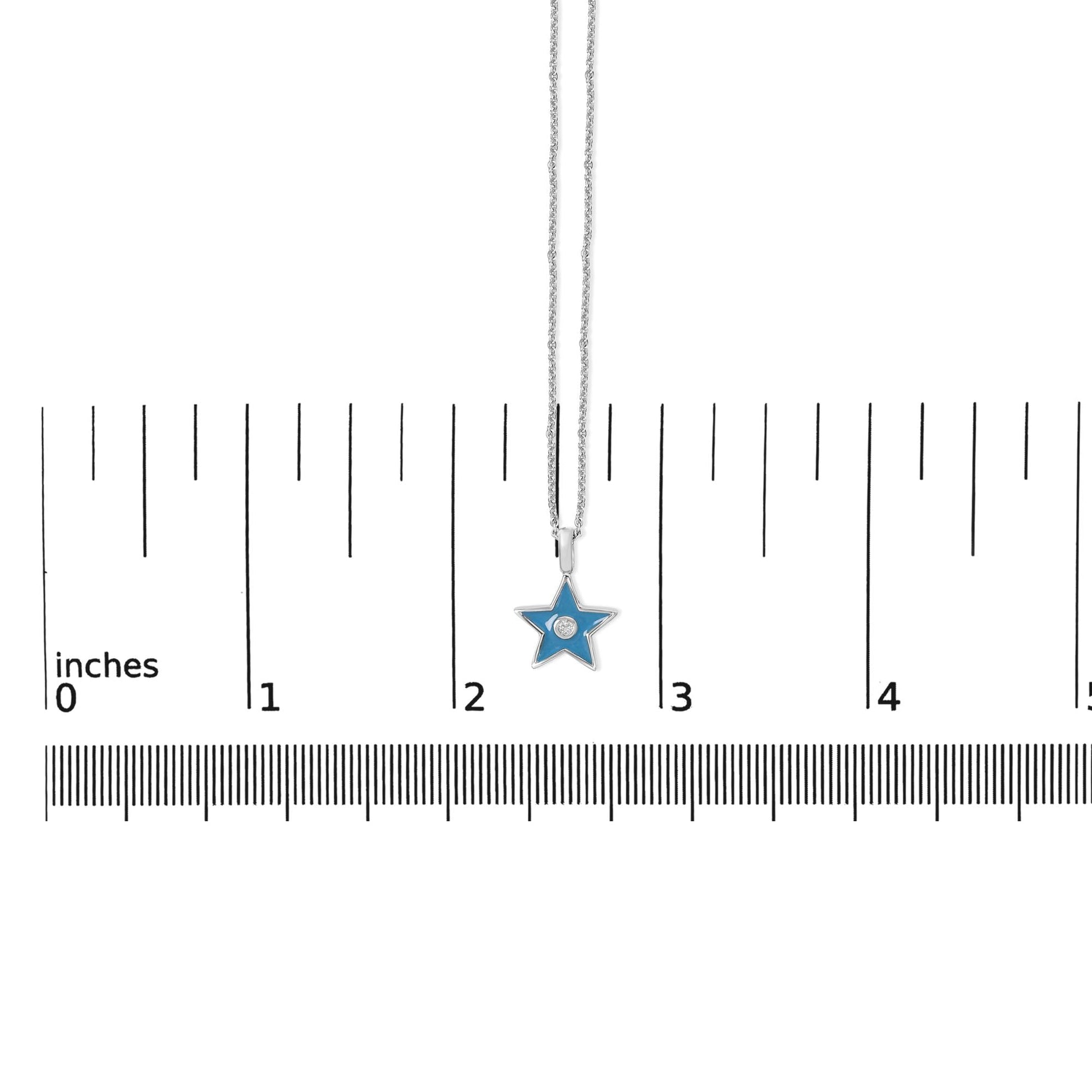 Sterling Silver Blue Enamel and Diamond Accent Star Pendant Necklace-4