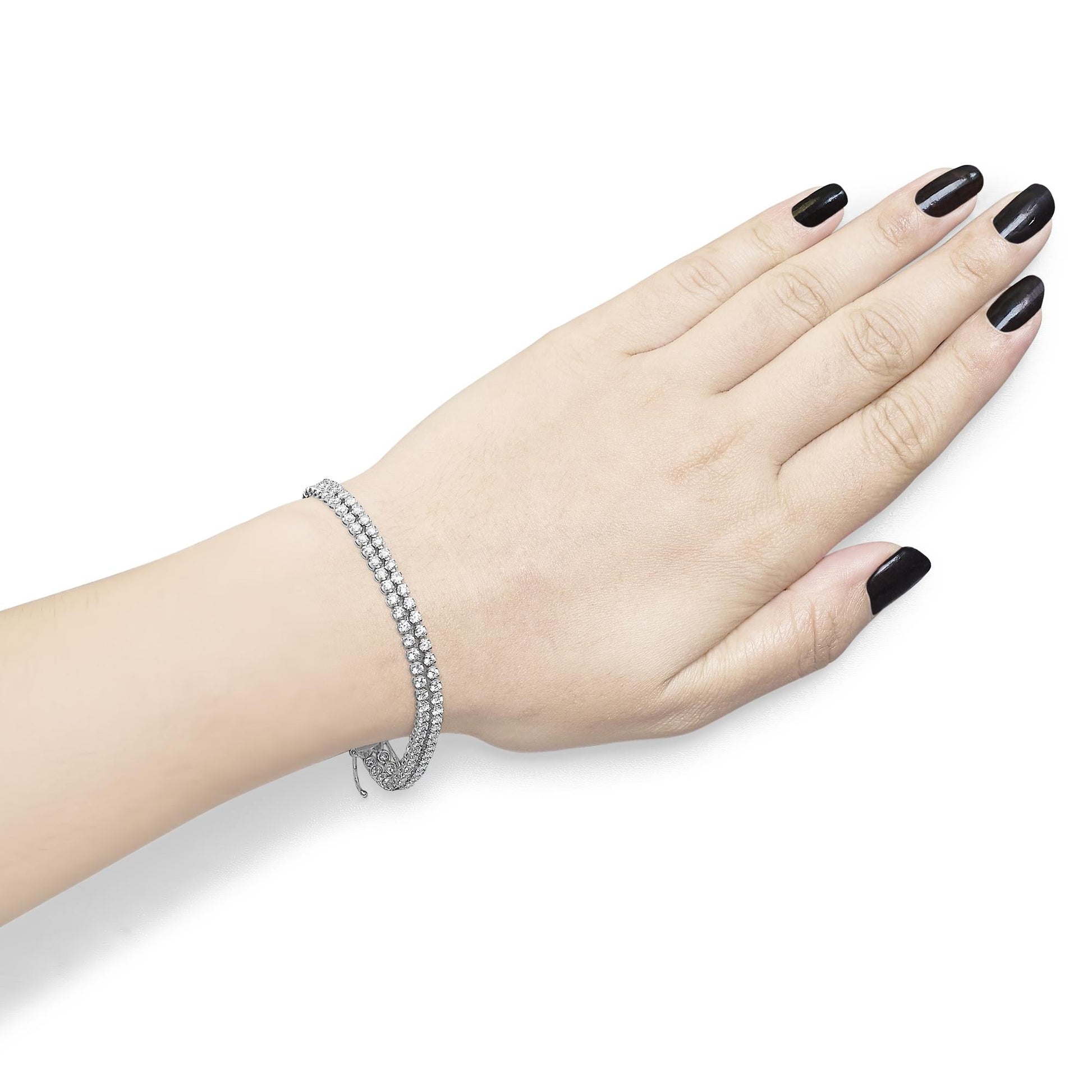 18K White Gold 5 3/5 Cttw Natural Diamond Double Row Link Tennis Bracelet (G-H Color, VS1-VS2 Clarity) - 7" Inches-2