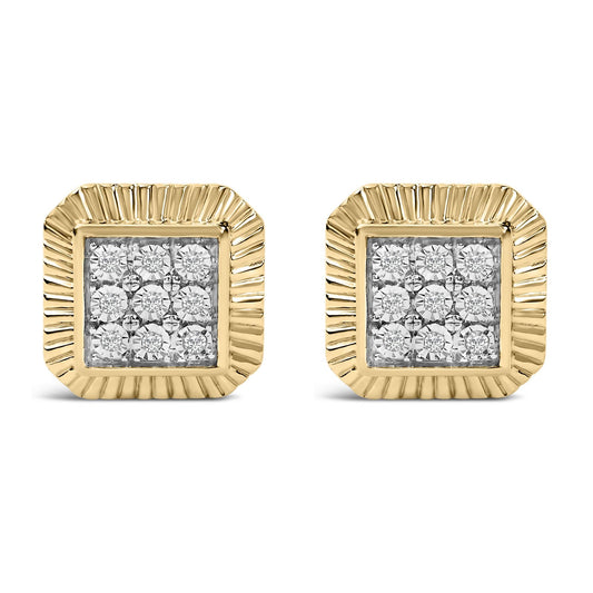 10K Yellow Gold Plated .925 Sterling Silver 1/6 Cttw Diamond Textured Halo Stud Earrings-0