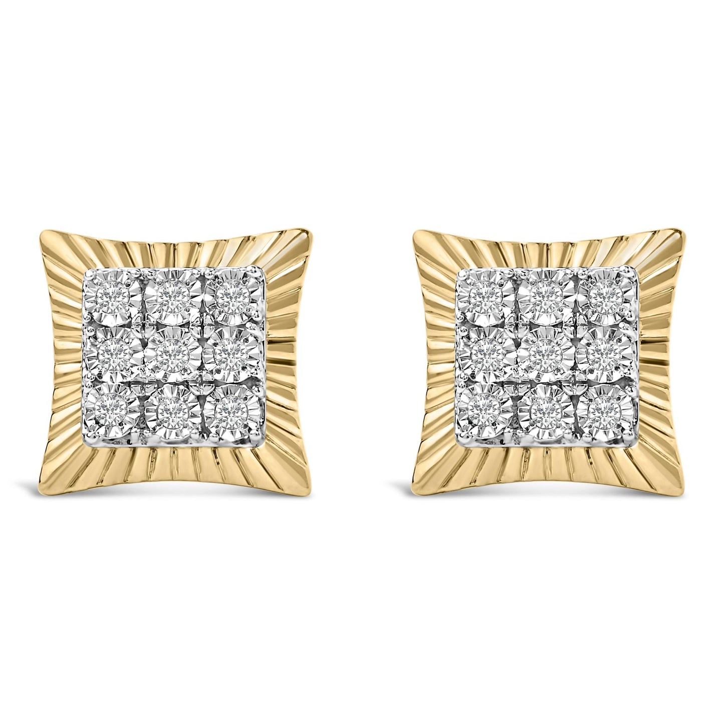 10K Yellow Gold Plated .925 Sterling Silver 1/4 Cttw Diamond Textured Halo Stud Earrings-0