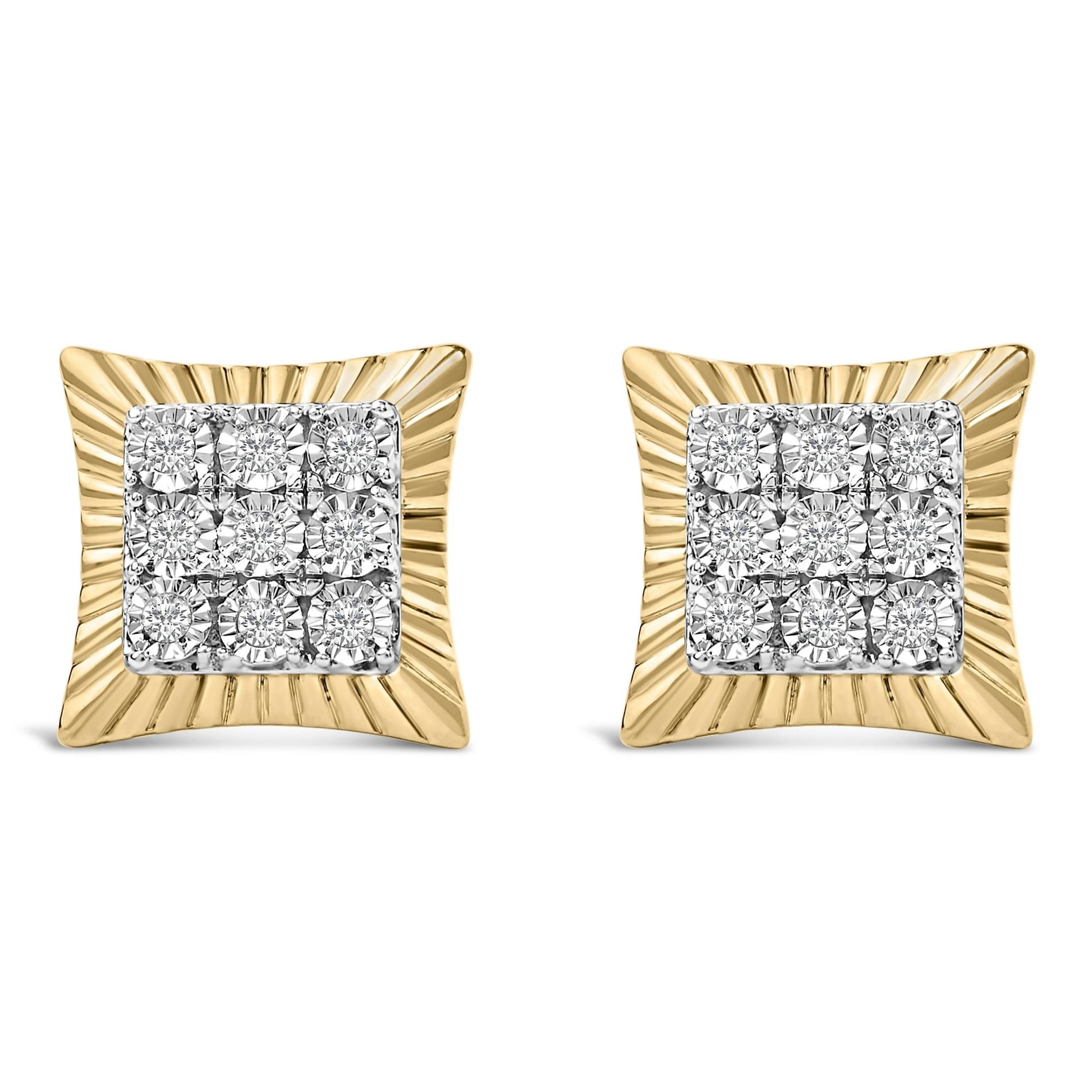 10K Yellow Gold Plated .925 Sterling Silver 1/4 Cttw Diamond Textured Halo Stud Earrings-0