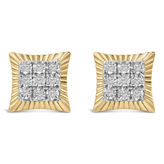 10K Yellow Gold Plated .925 Sterling Silver 1/4 Cttw Diamond Textured Halo Stud Earrings-0