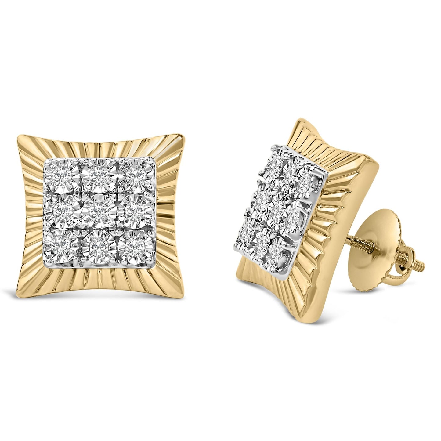 10K Yellow Gold Plated .925 Sterling Silver 1/4 Cttw Diamond Textured Halo Stud Earrings-1