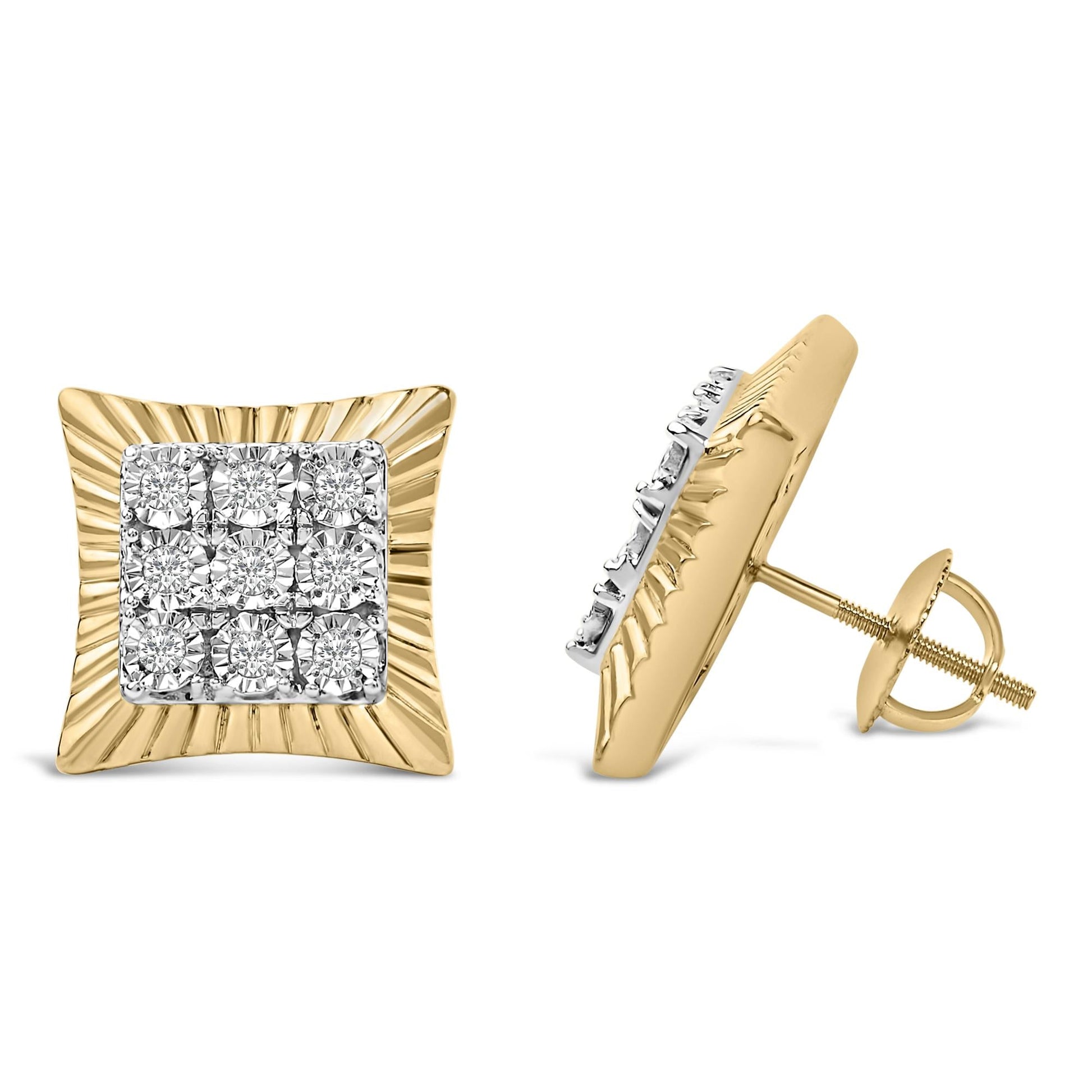 10K Yellow Gold Plated .925 Sterling Silver 1/4 Cttw Diamond Textured Halo Stud Earrings-3