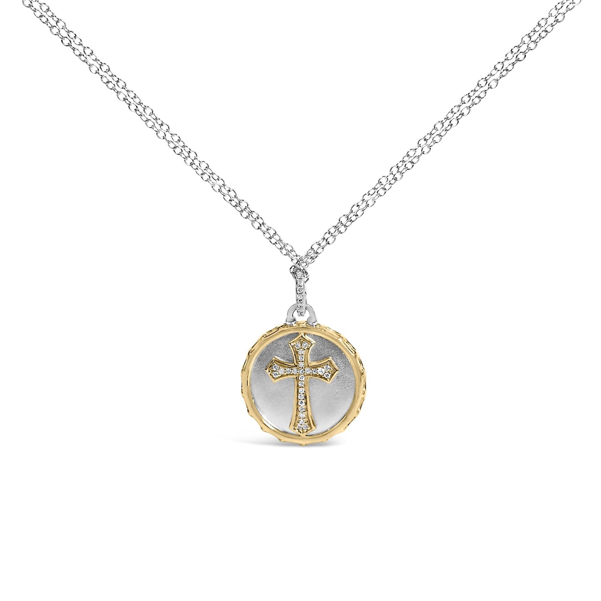 14K Yellow Gold Plated Sterling Silver 1/10 Cttw Diamond Cross Medallion Pendant Necklace-0