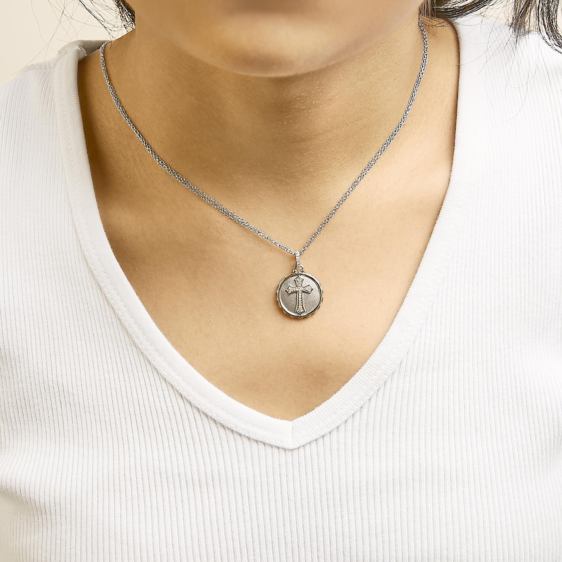 14K Yellow Gold Plated Sterling Silver 1/10 Cttw Diamond Cross Medallion Pendant Necklace-2