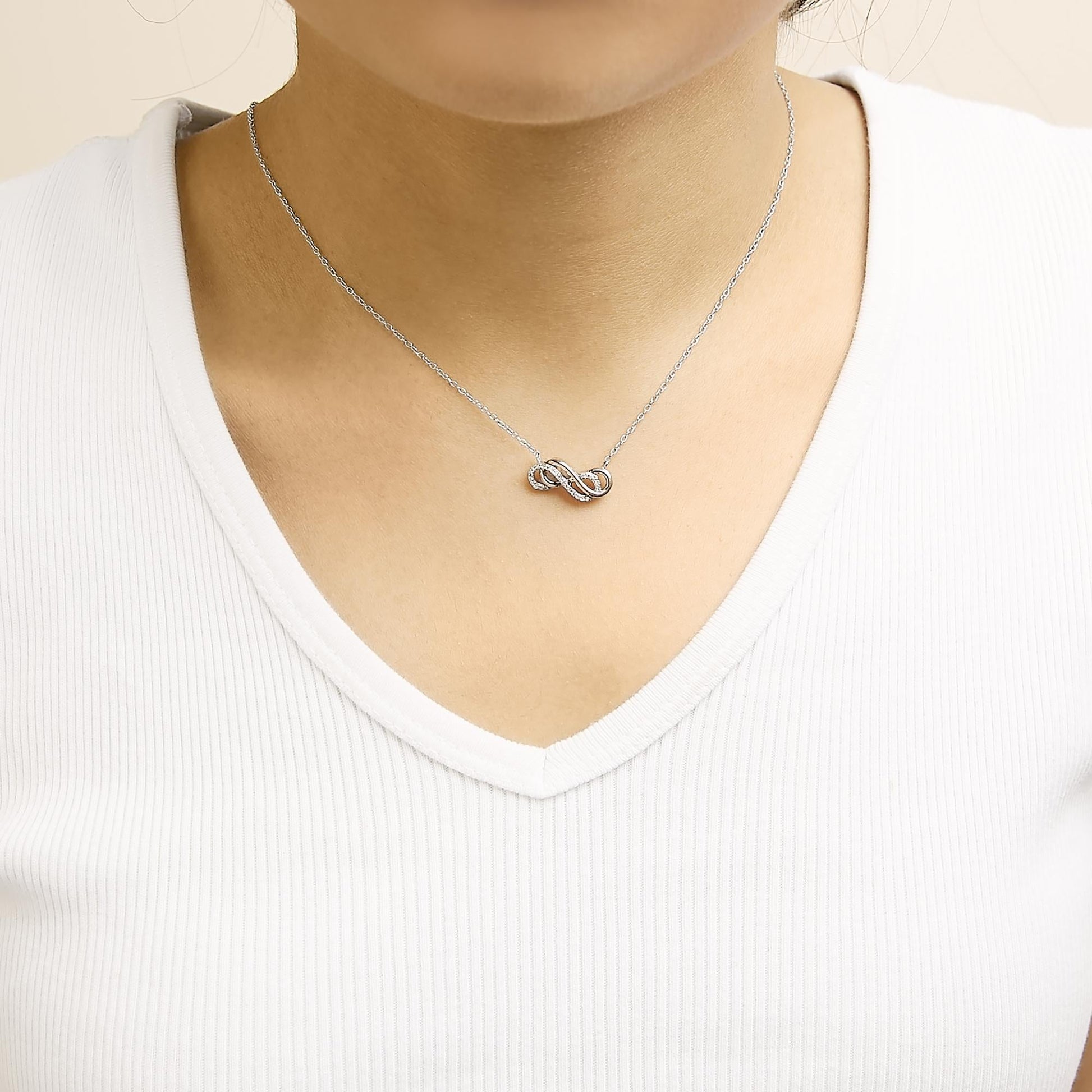 14K Rose Gold Plated Sterling Silver Diamond Accent Double Infinity Pendant Necklace-2