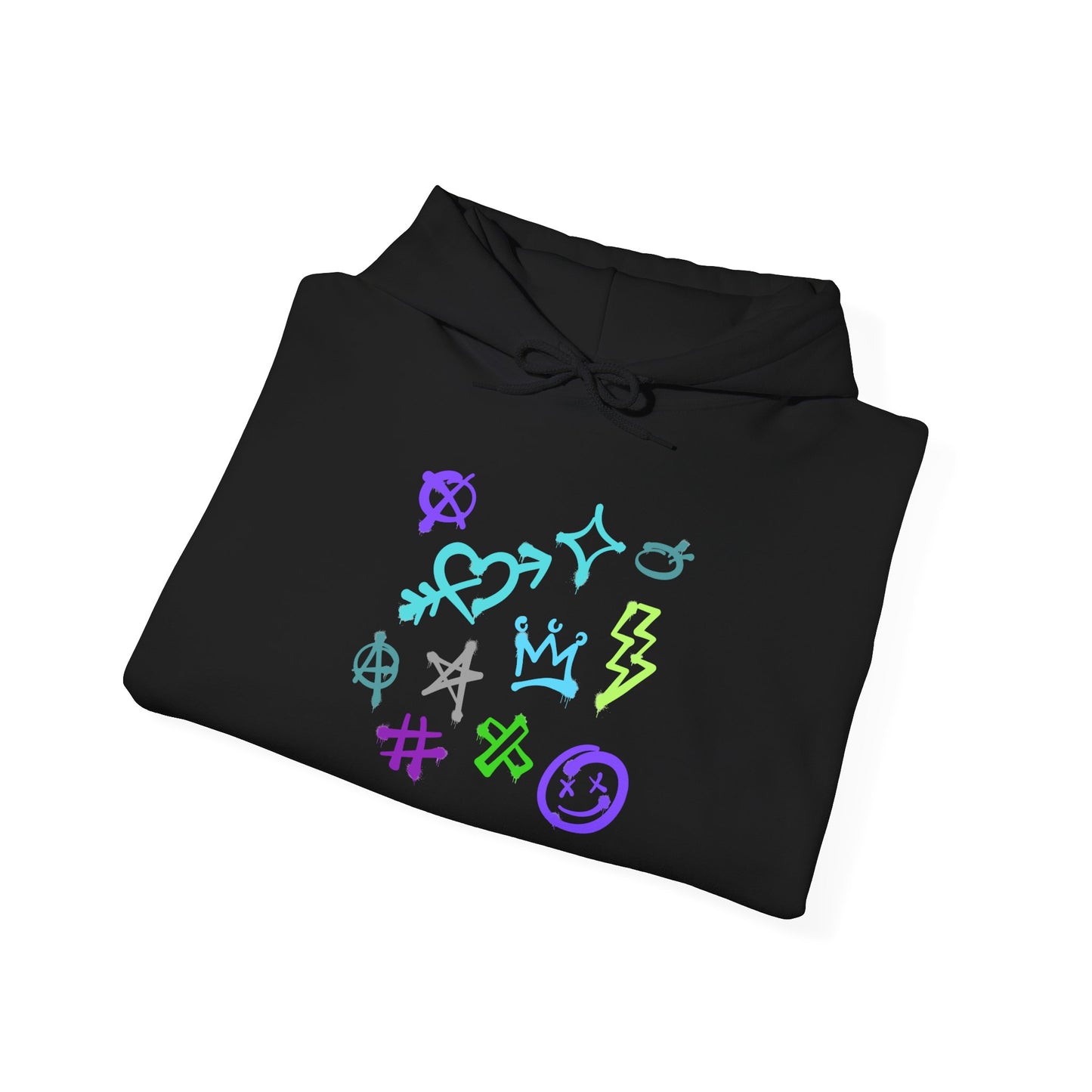 Colorful Unisex Heavy Blend Hooded Sweatshirt with Unique Symbols