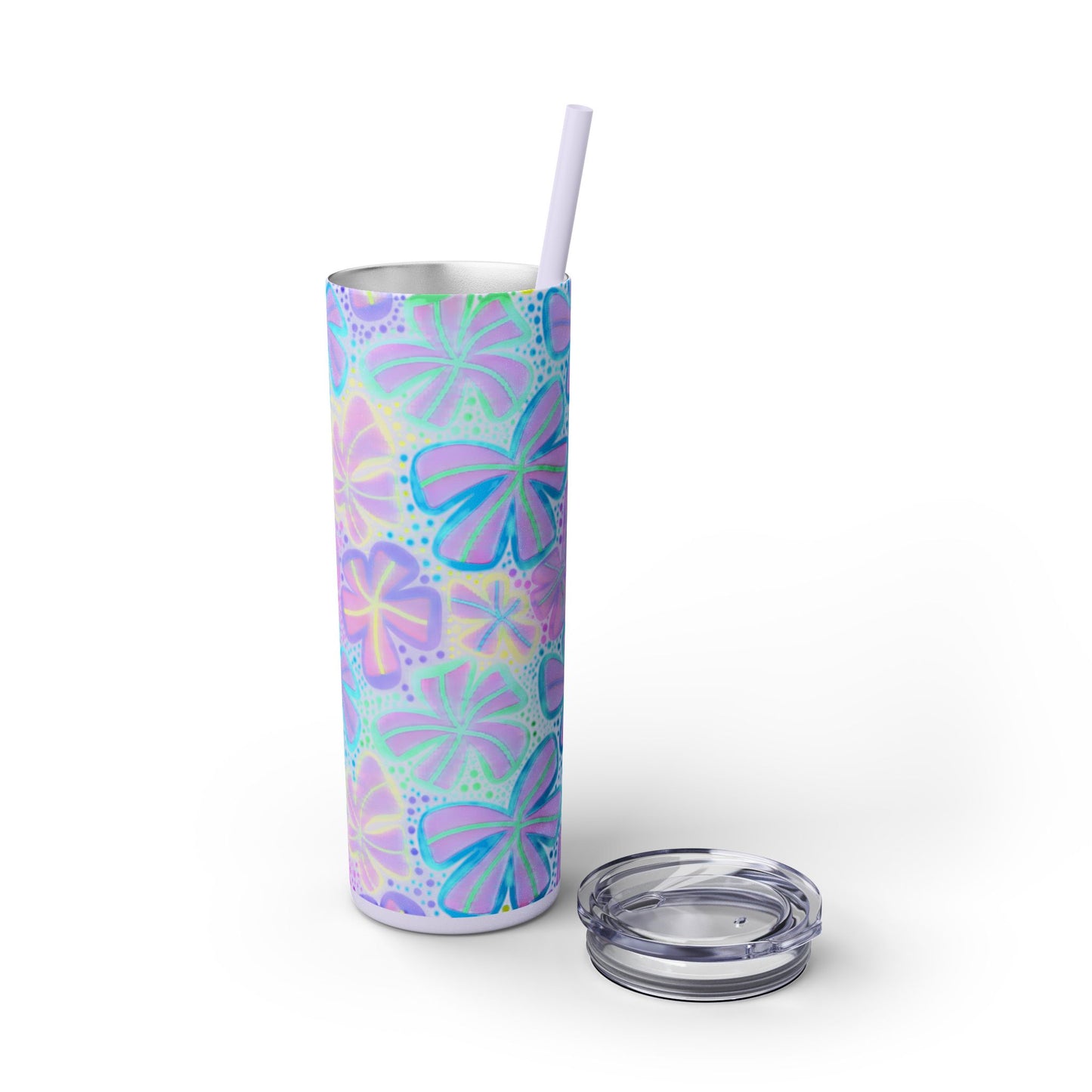 Pastel Butterfly Tumbler, 20oz Drinkware, Spring Decor, Cute Gift for Her, Eco-Friendly Cup, Floral Water Bottle