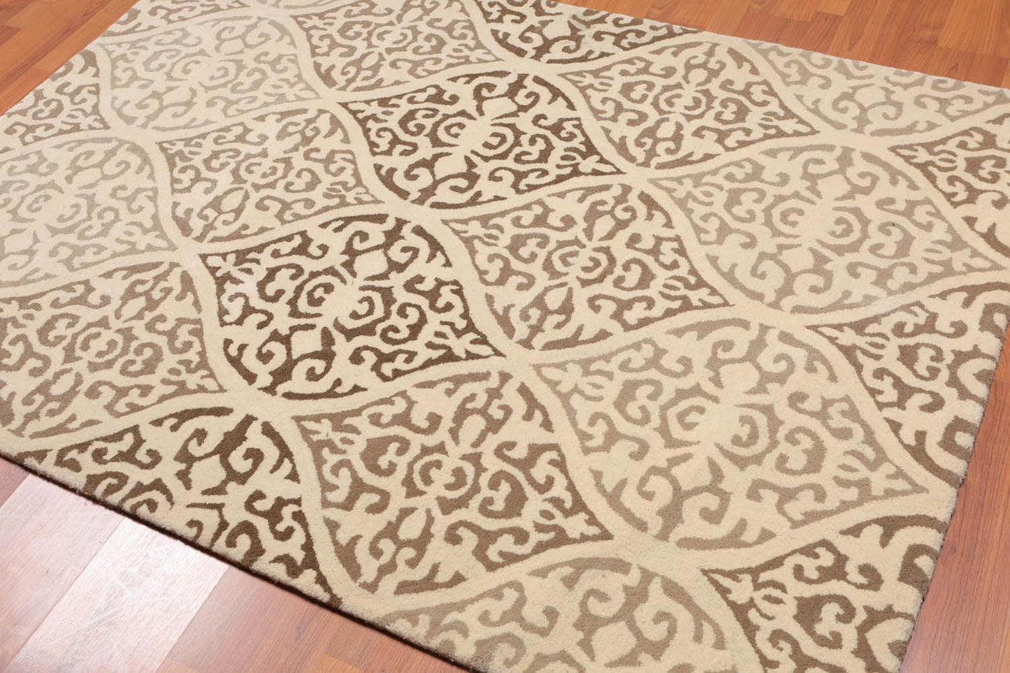 4'8" x 6’6" Handmade Scrolls 100% Wool Area rug Transitional Beige-0