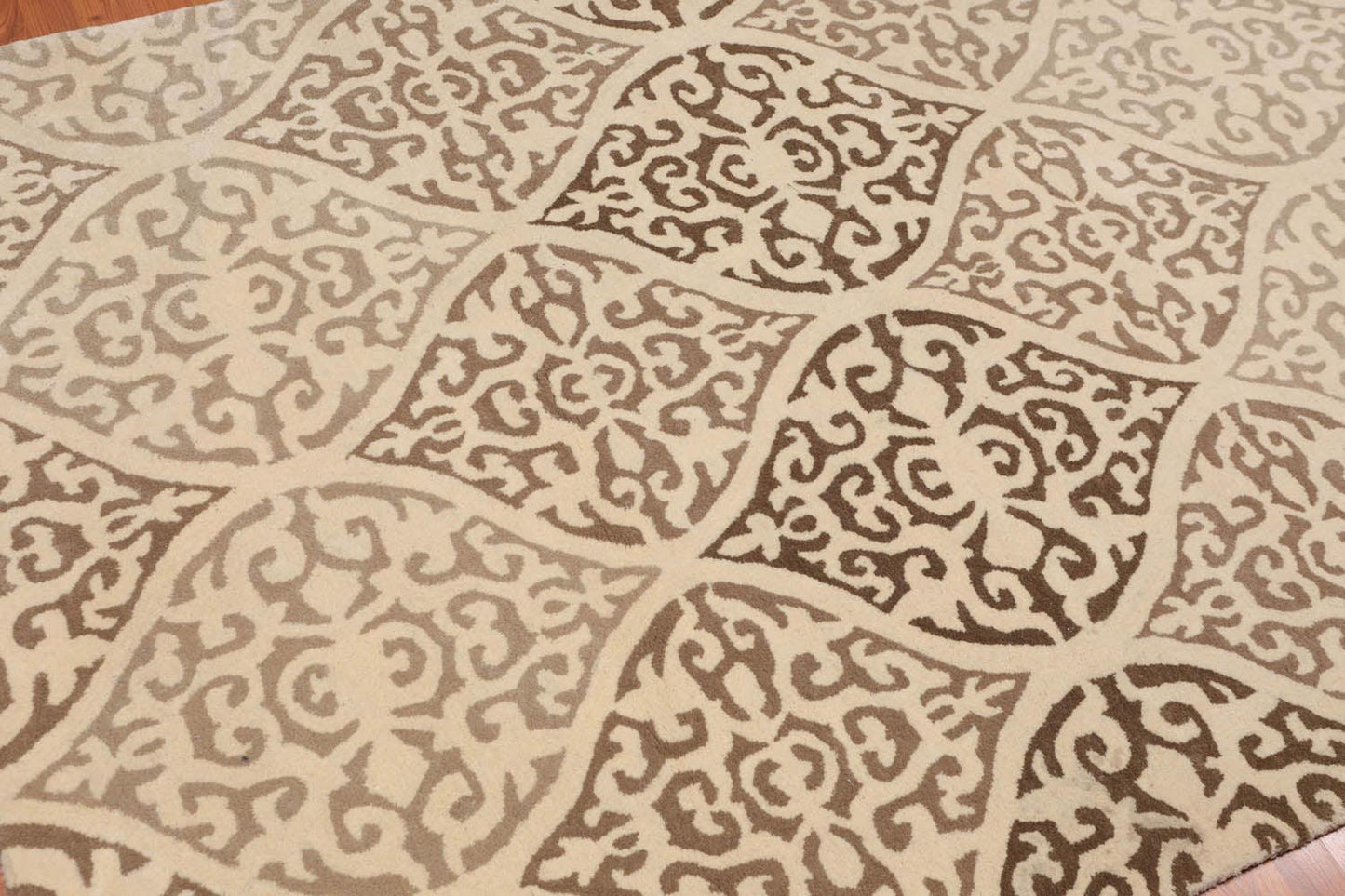 4'8" x 6’6" Handmade Scrolls 100% Wool Area rug Transitional Beige-1