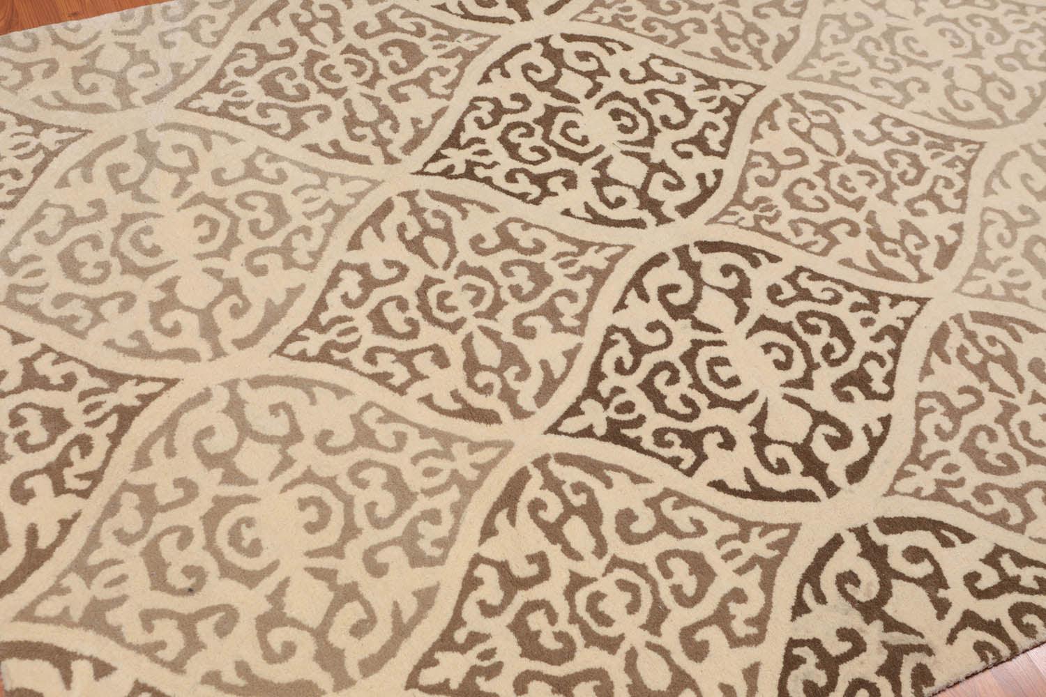 4'8" x 6’6" Handmade Scrolls 100% Wool Area rug Transitional Beige-1