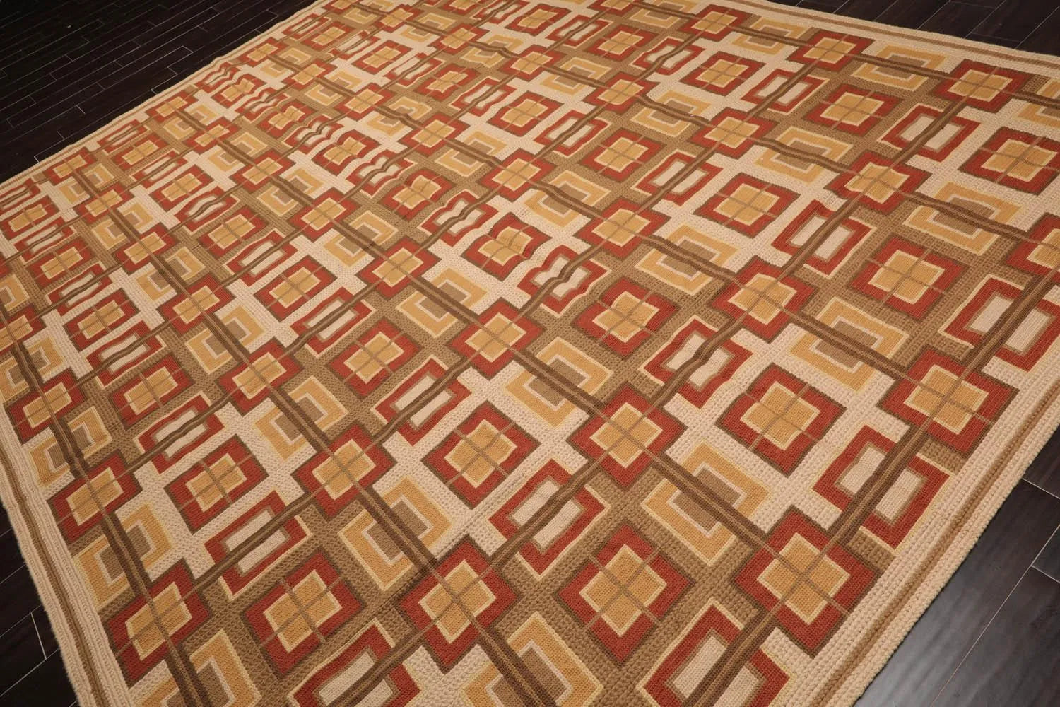 9x12 Hand Woven Wool French Aubusson Needlepoint Area Rug Beige-2
