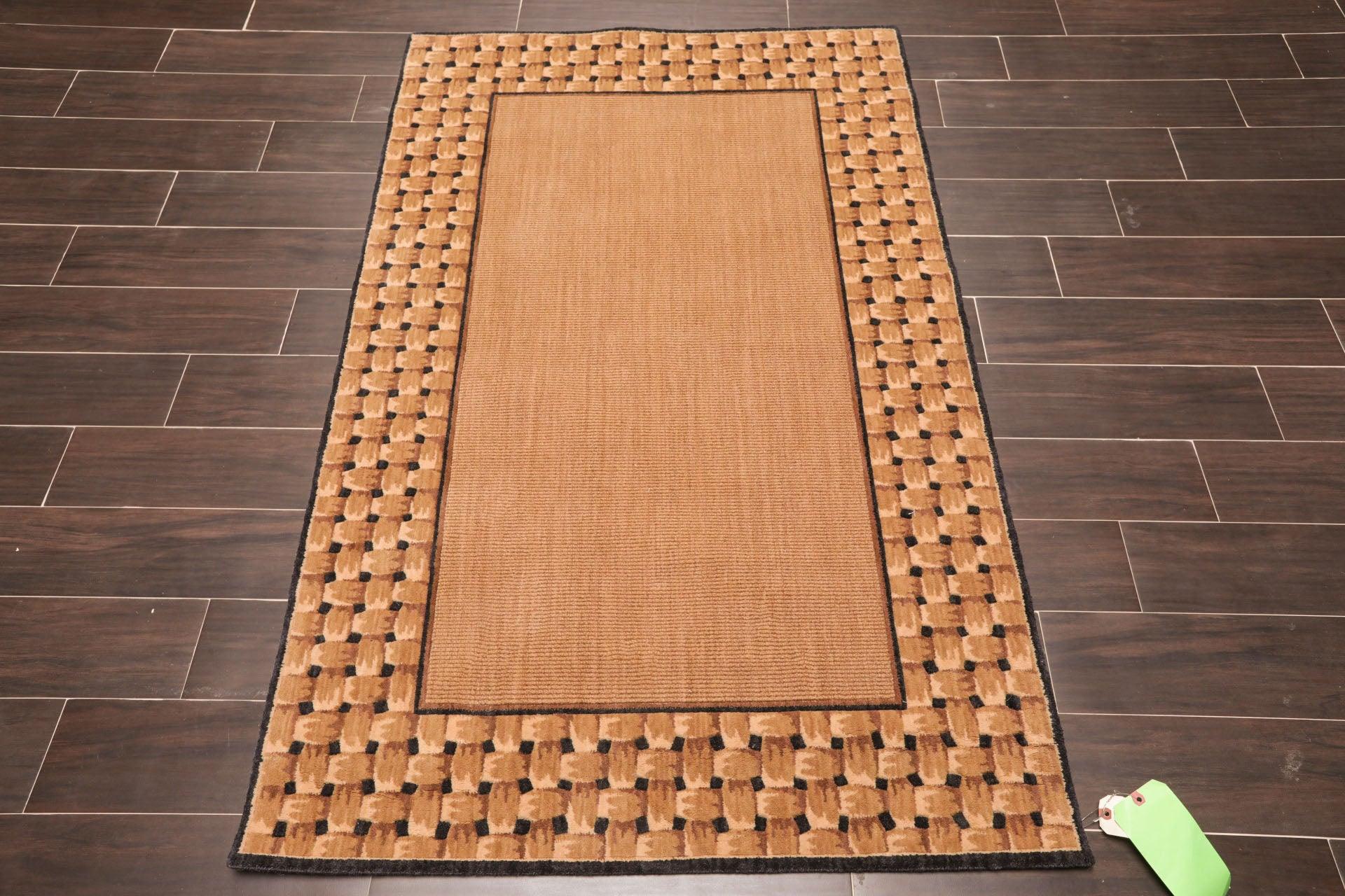 3'6" x 5'6" Basketweave 100% wool Contemporary Oriental Area rug Tan-1