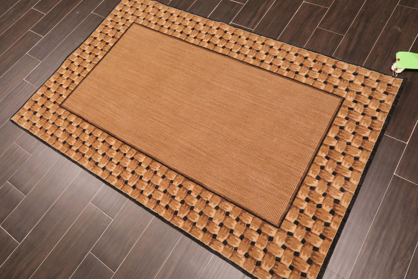 3'6" x 5'6" Basketweave 100% wool Contemporary Oriental Area rug Tan-2